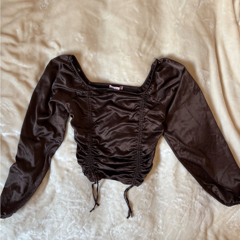 Elegant Brown Ruched Women's Top